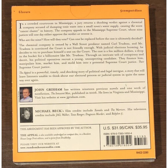 The Appeal Audiobook on 5 CDs John Grisham Random House Audio Michael Beck New - Picture 2 of 4